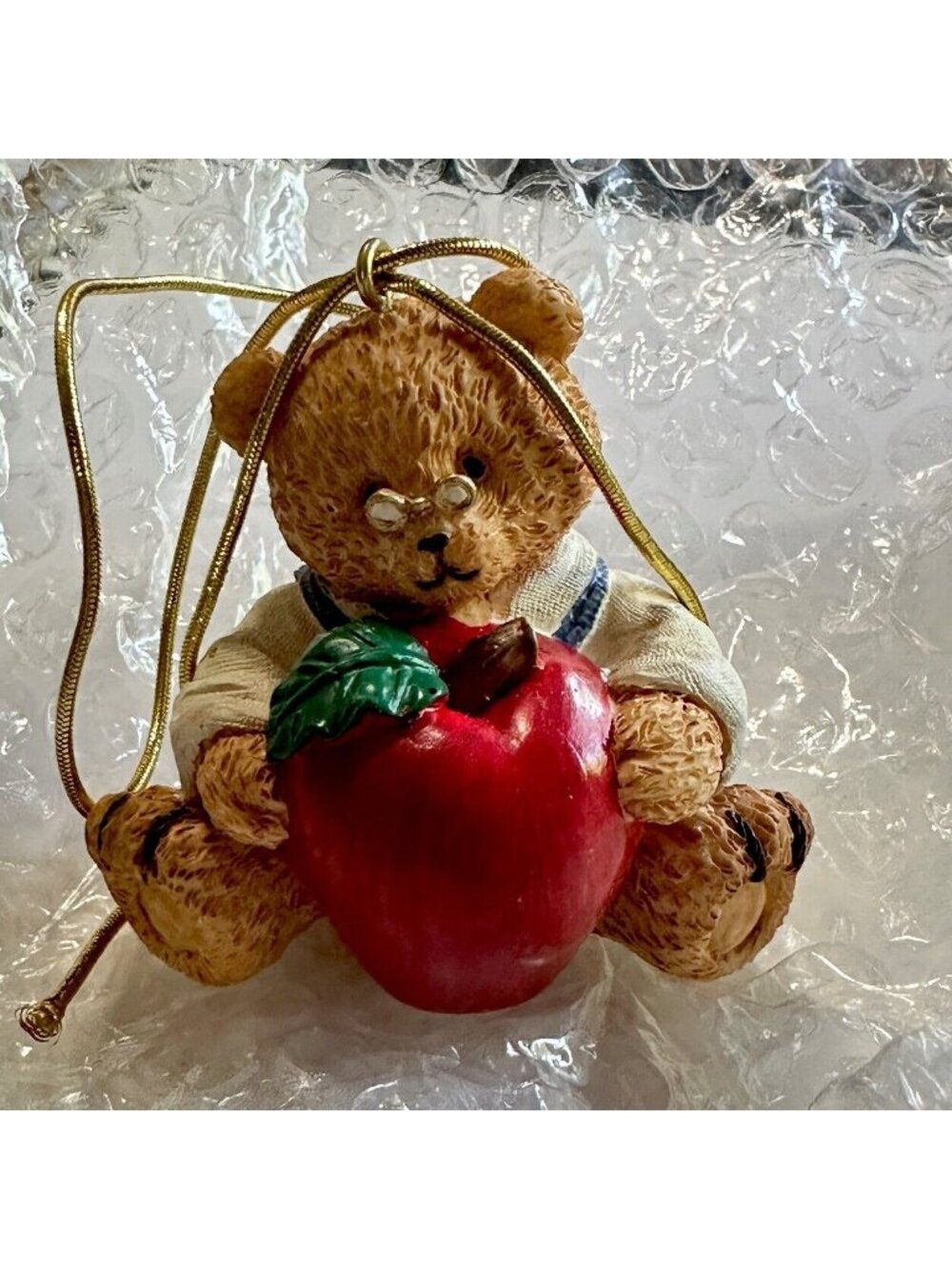 Avon 1997 Teddy Bear With Apple Ornament - Gift Collection